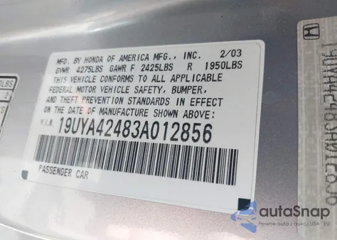 2003 Acura Cl 3.2 z USA, uszkodzony, nr VIN 19UYA42483A012856